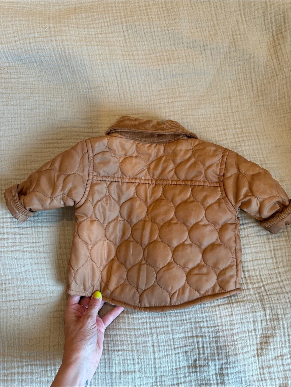 Quilted Tan Infant Jacket with Corduroy Collar